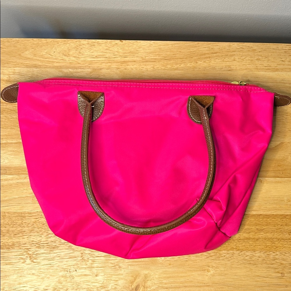 Vibrant Pink Tote with Brown Handles
